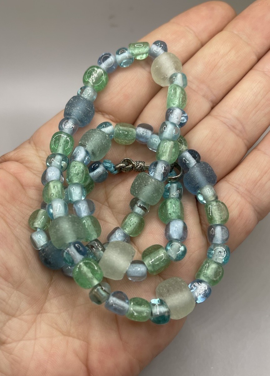 Vintage Sea Glass Bead Artisian Beaded Necklace Aqua Colour