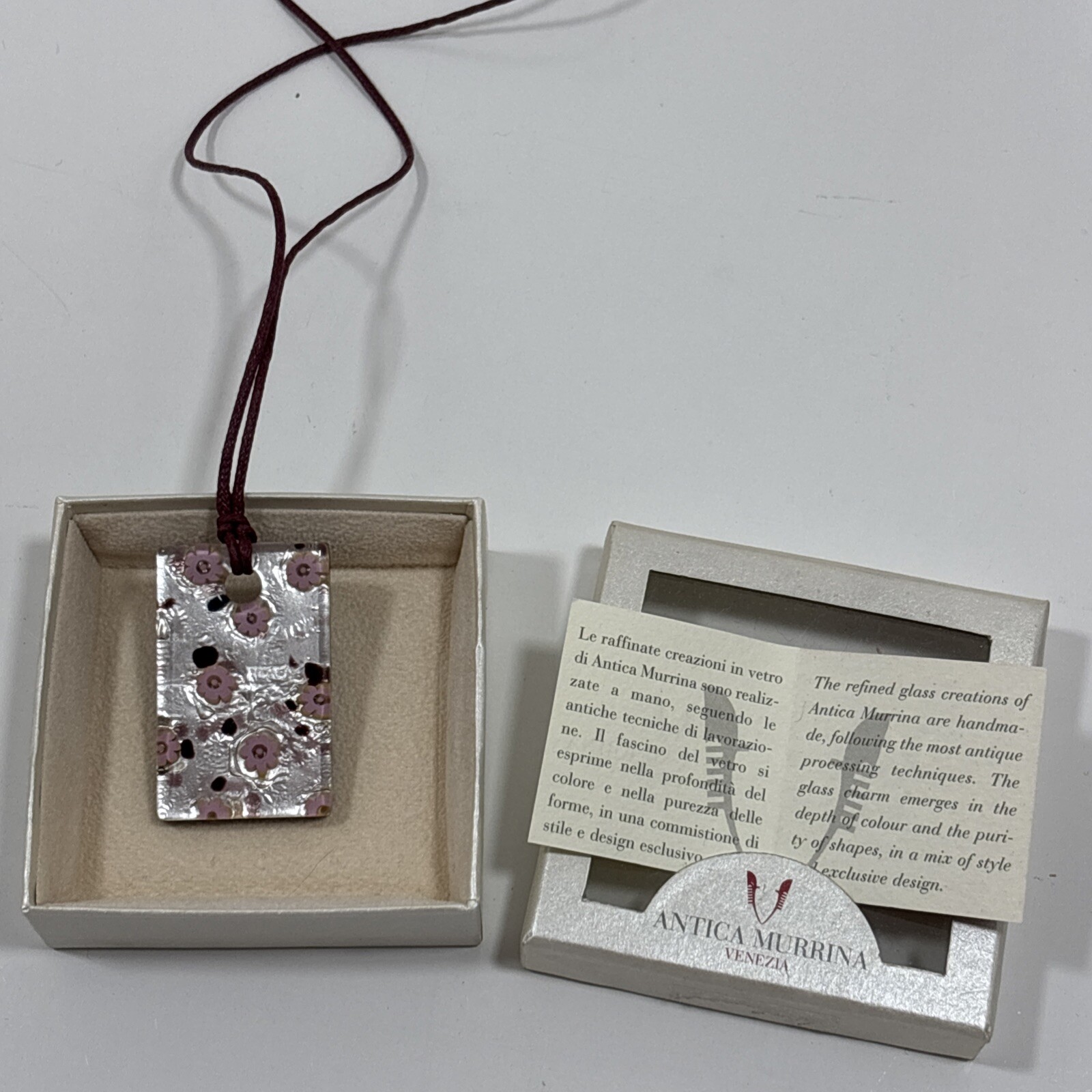 Disney Handmade Glass Pendant Necklace Pink Silver Antica Murrina