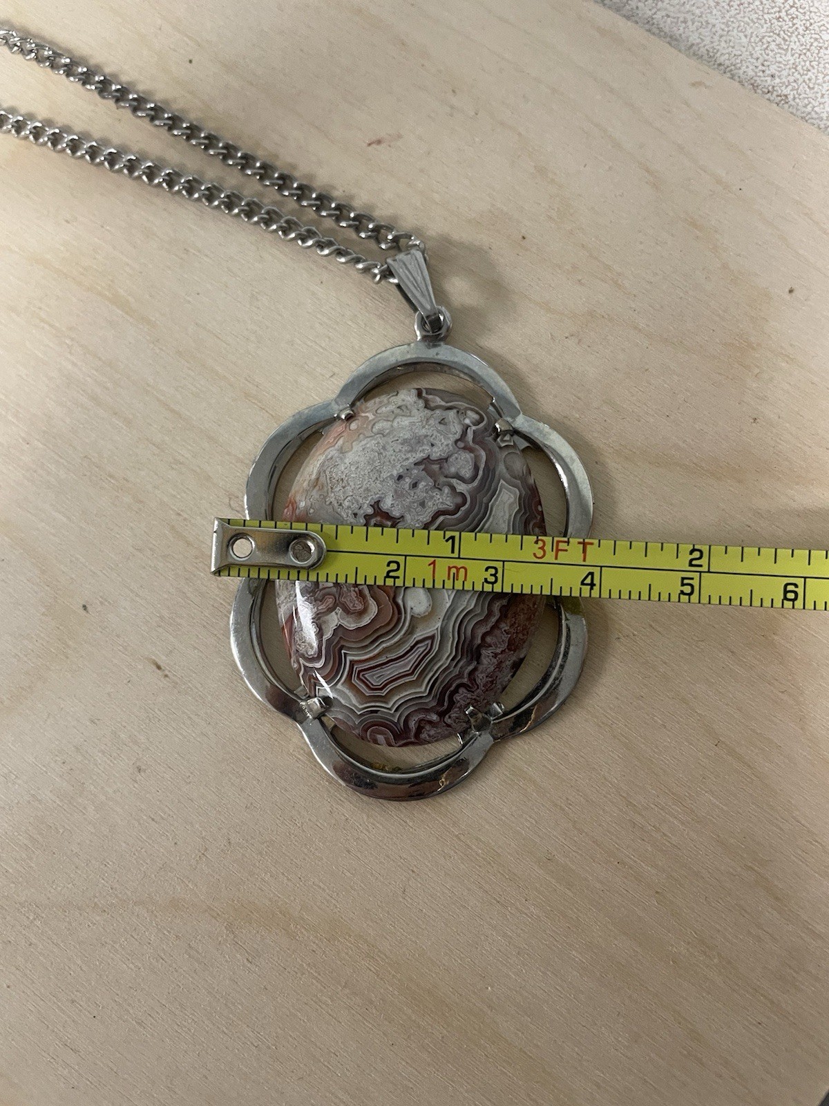 Crazy Lace Agate Large Oval pendant & necklace Set-Silver Tone-24”