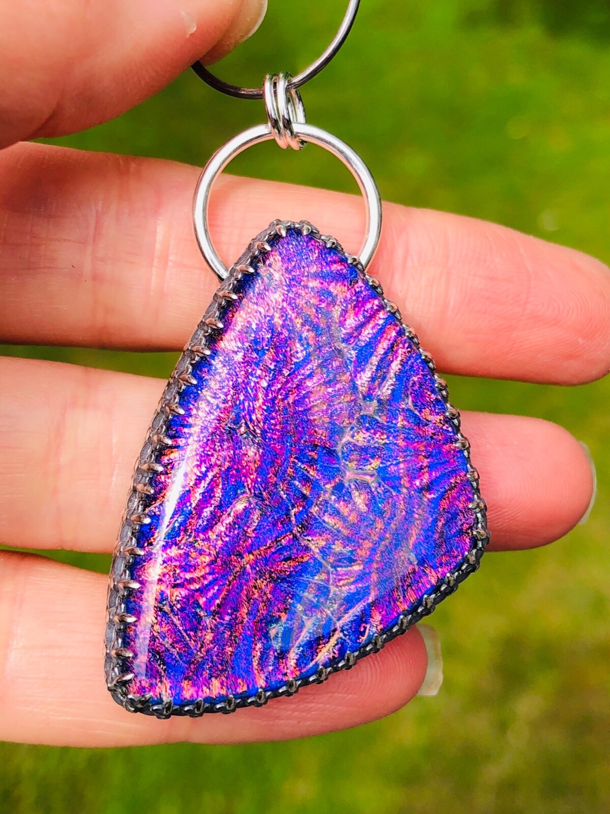 Pink And Purple DICHROIC GLASS PENDANT ARTISAN STERLING SILVER PINK Dichroic
