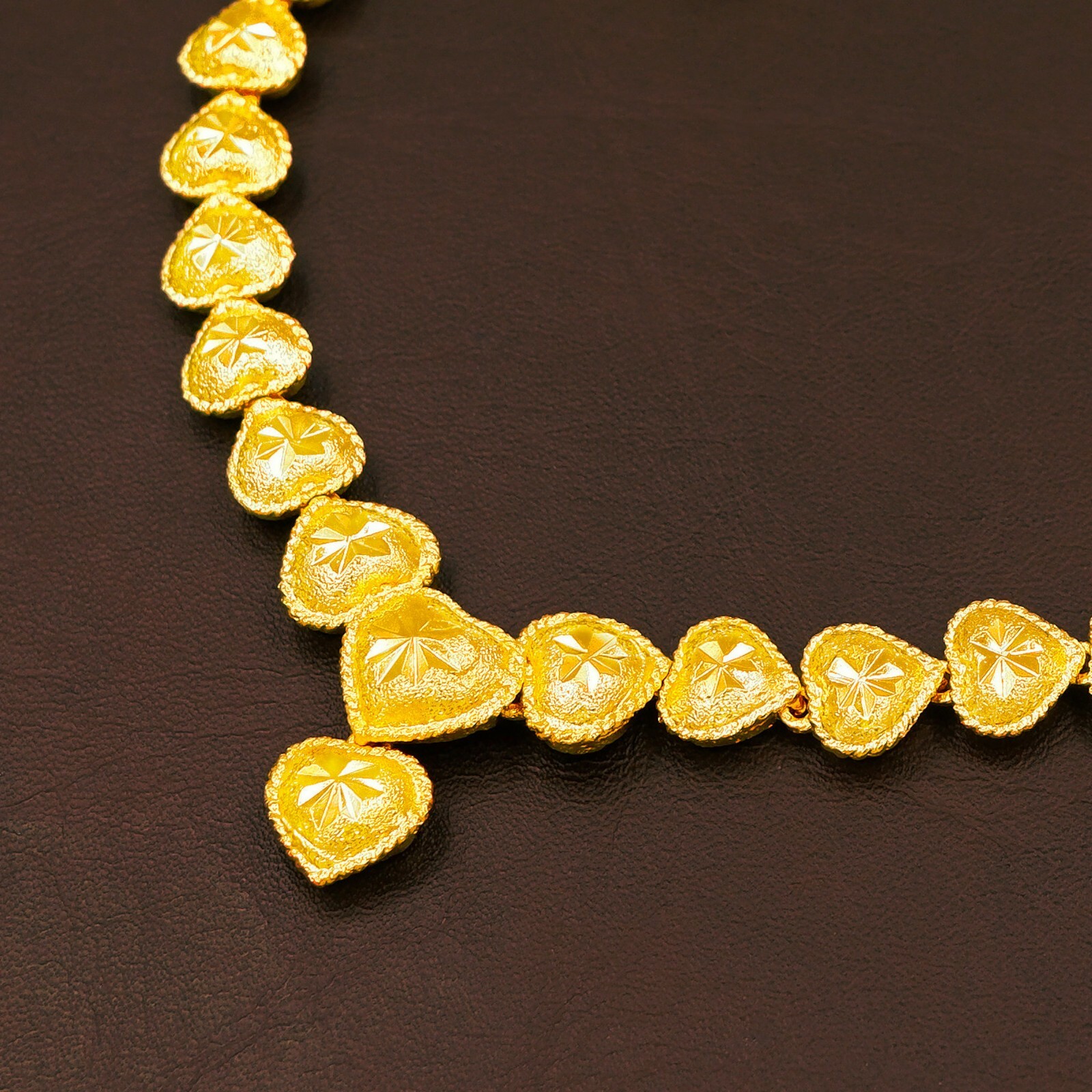 Thailand Jewelry Hearts Gold Chain Necklace 22K 23K 24K Baht Yellow Gold Plated