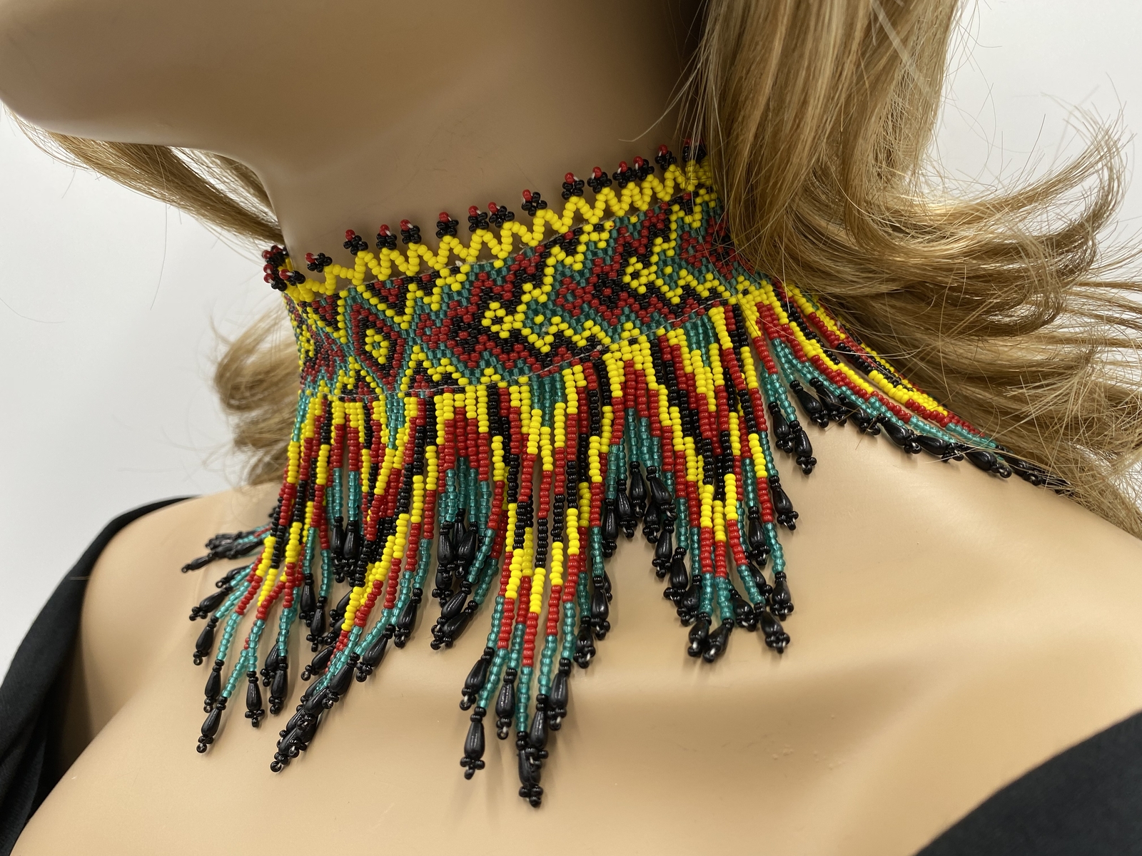 Handmade beaded Black Yellow Red Native style choker
