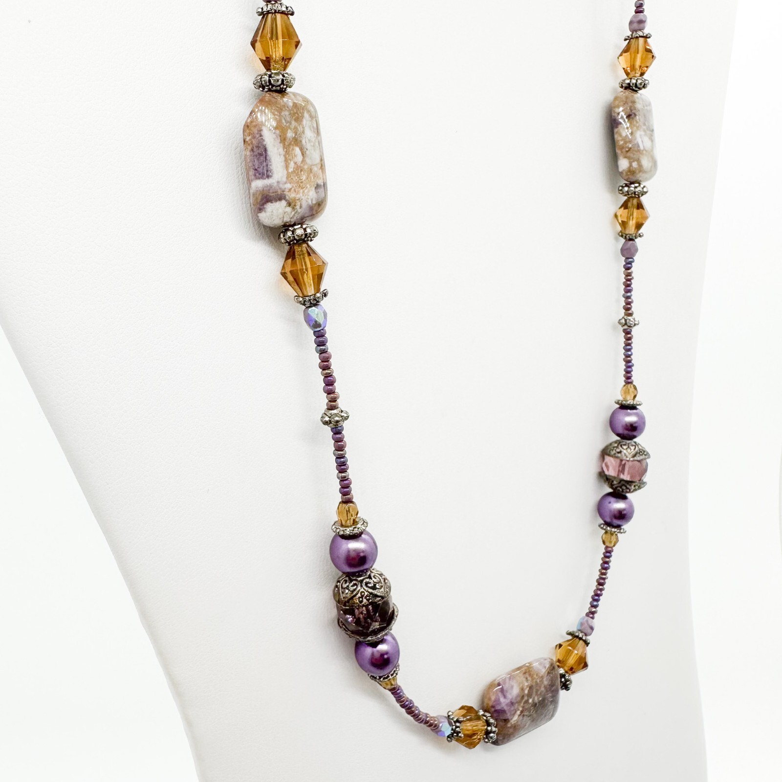 Sylvia Swasey Necklace Artisan Natural Stone Crystal Purple Orange Toggle NWT