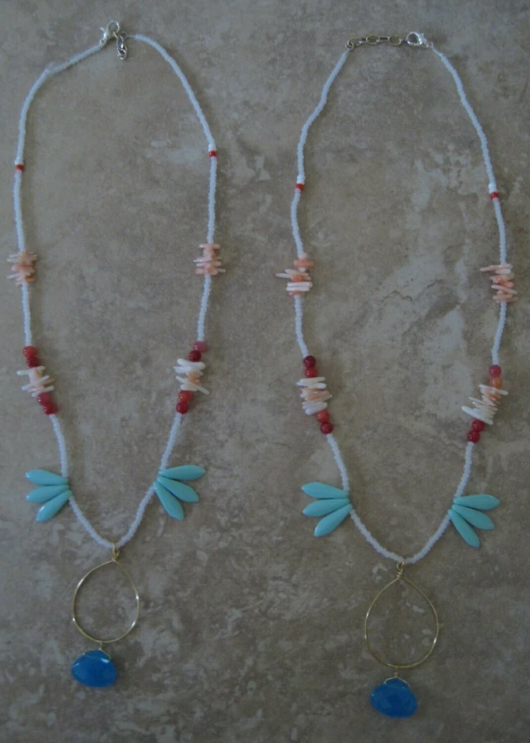 Island tropical paradise sea blue teardrop briolette red pink coral branch bead