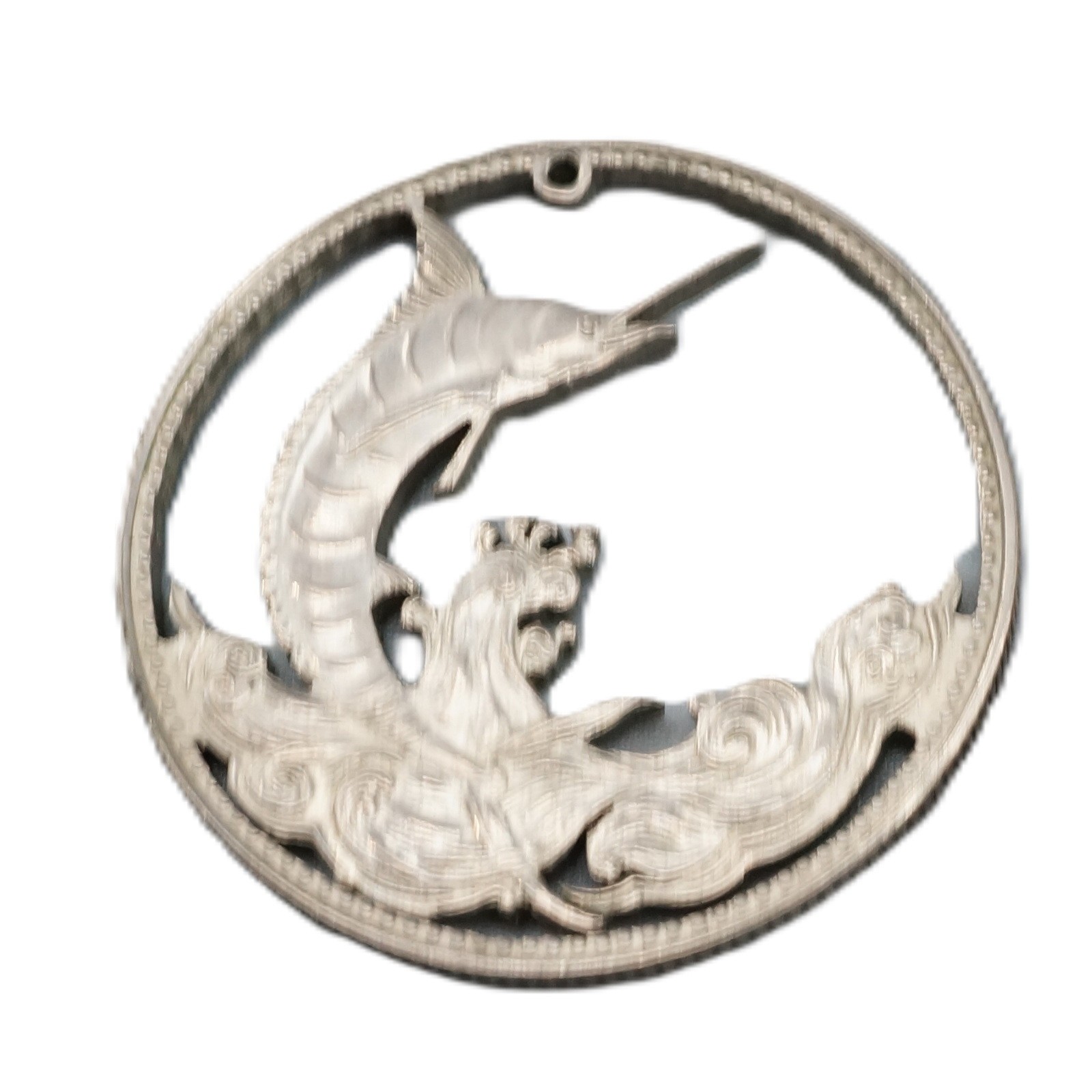 Bahamas Blue Marlin Hand Cut Silver Half Dollar Coin Pendant