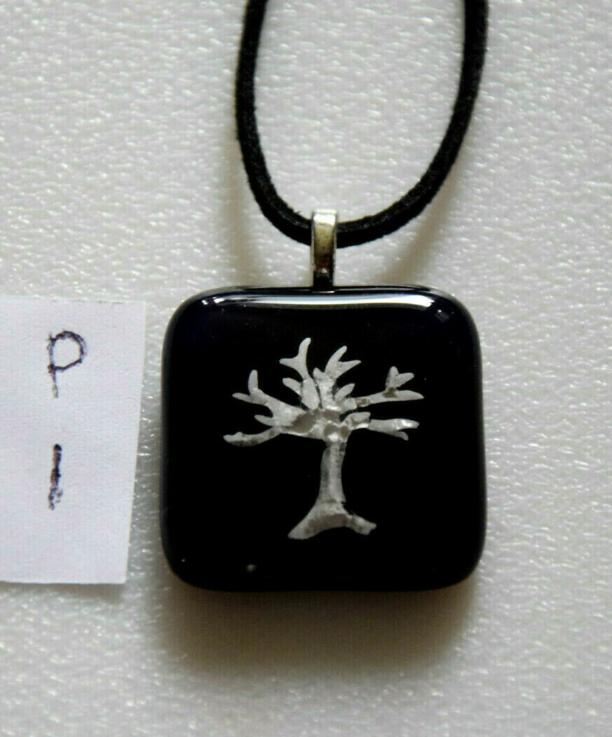 Made In USA Fused Glass Pendant with 18″ Soft Leather Necklace P1