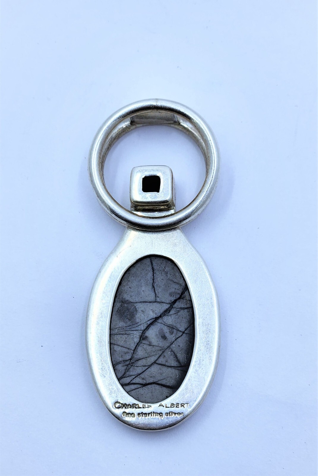 Charles Albert 950 Sterling Silver Picasso Jasper and Faceted Onyx Slide Pendant