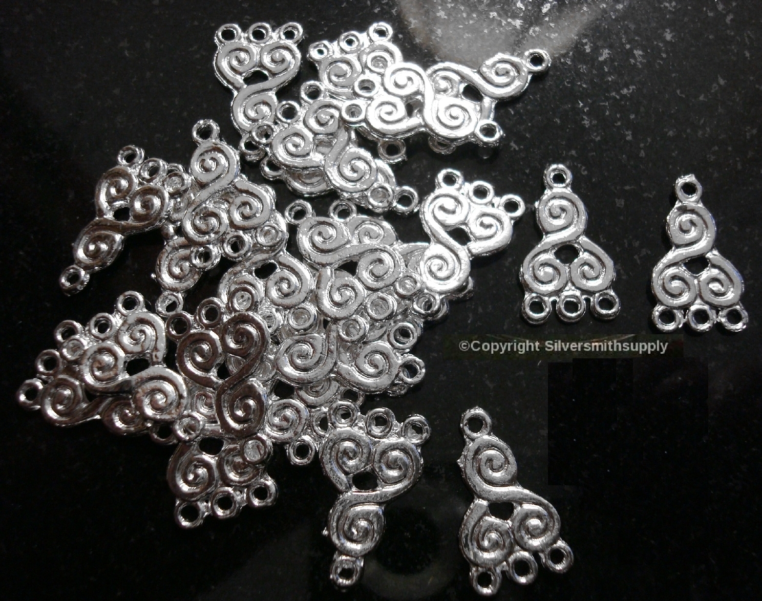 Silver plt swirl chandelier earring findings 25 pcs 3 to 1 spacer bars fpe149