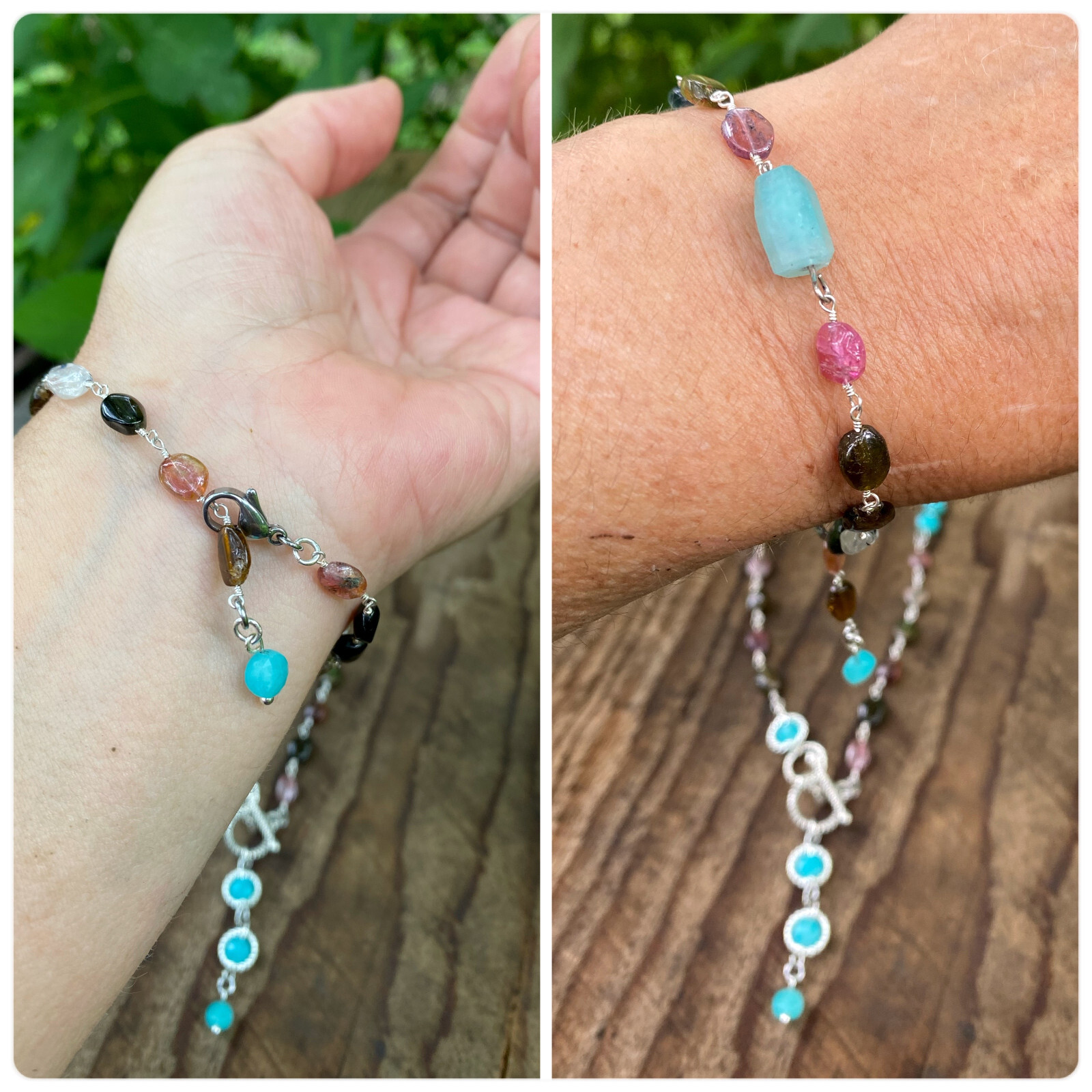 Watermelon Tourmaline With Peruvian Amazonite Jewelry Set 100% Genuine Natural