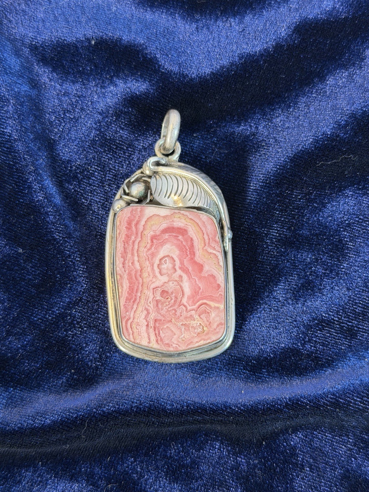 Sterling Silver Rhodochrosite Pendant 59.5 g Large Banded Stone Artisan 924
