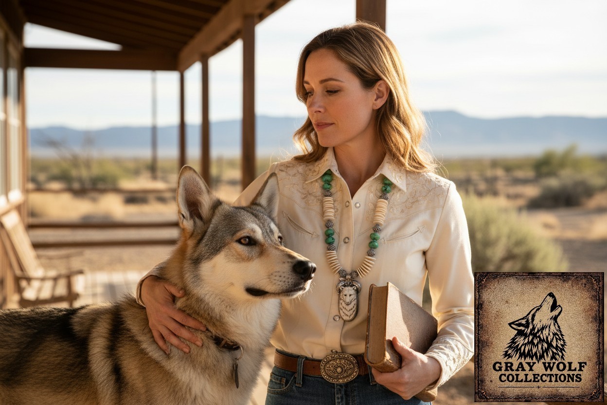 Turquoise Necklace Native American Wolf Pendant Silver -The White‑Spirit Wolf