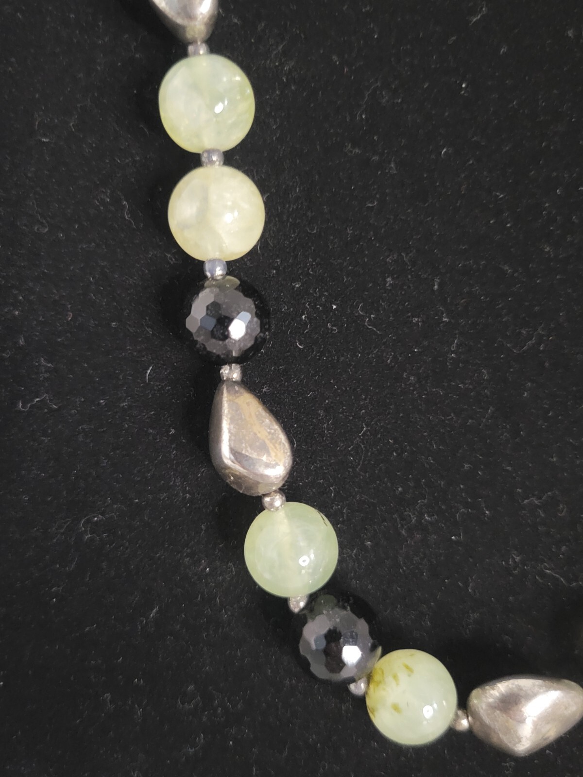 Natural Prehnite Bead Sterling Silver Nuggets Onyx Beads 16″ 2″ Ext Signed J&T
