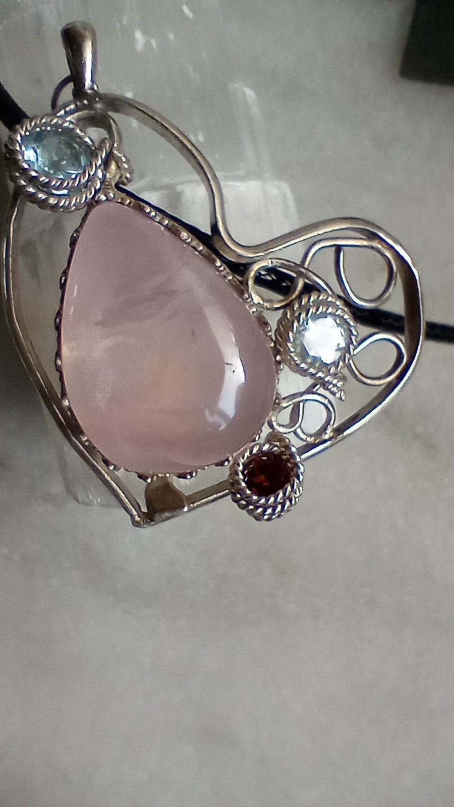 Bohemian S925 Heart Rose Quartz Pendant w/ Gem accents w/ cord Necklace