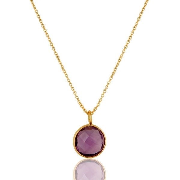 Natural Amethyst Birthstone Jewelry Pendant Necklace Gold Plated 925 Silver