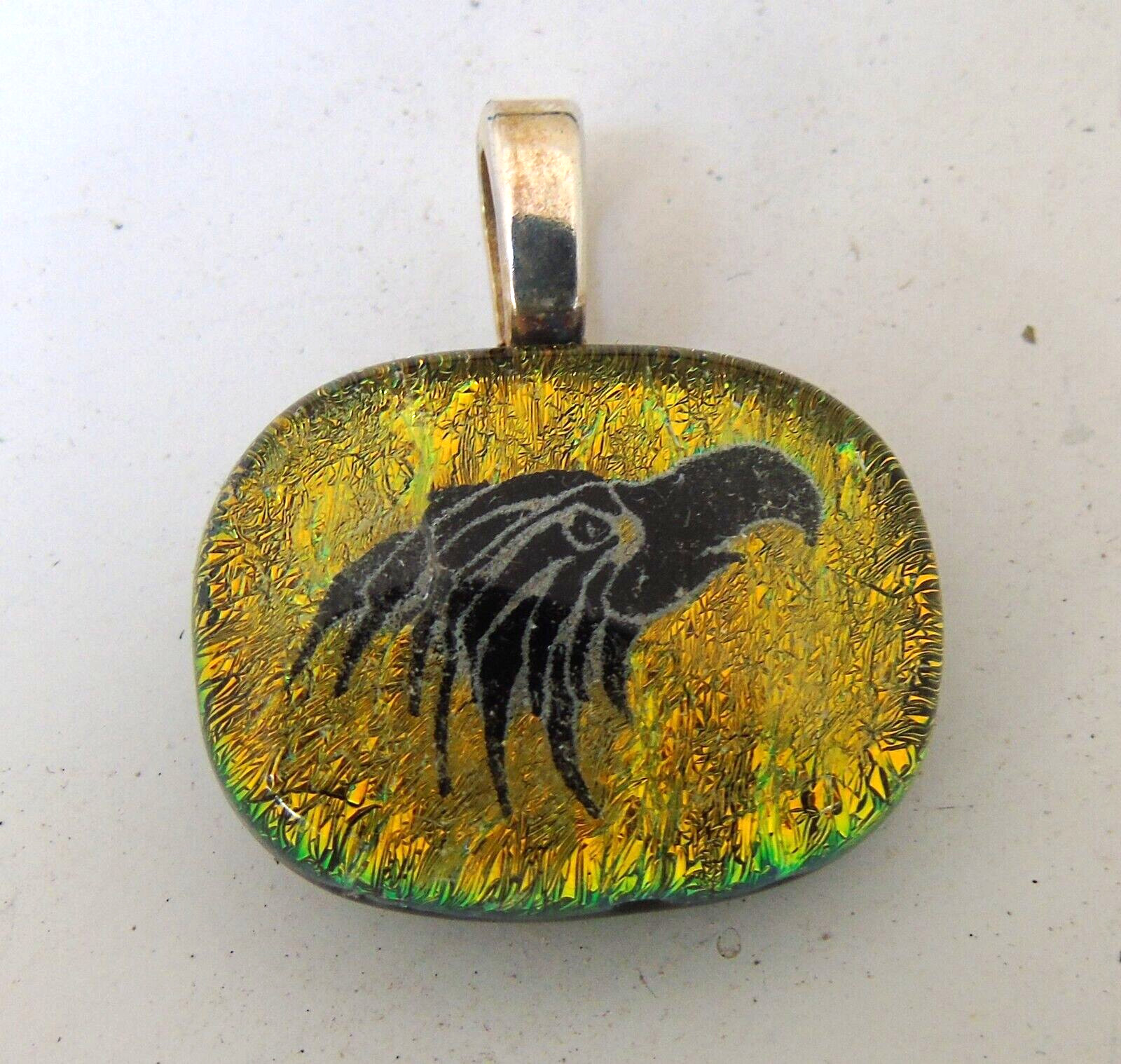 Gold color Eagle Head Pendant dichroic fused glass jewelry