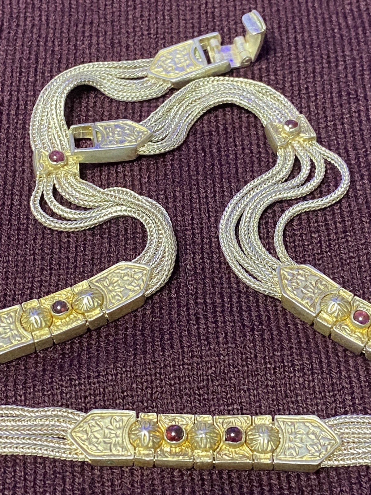 Gomosevi ANATOLI BYZANTINE STERLING SILVER VERMEIL Garnet Nouveau Necklace 50g