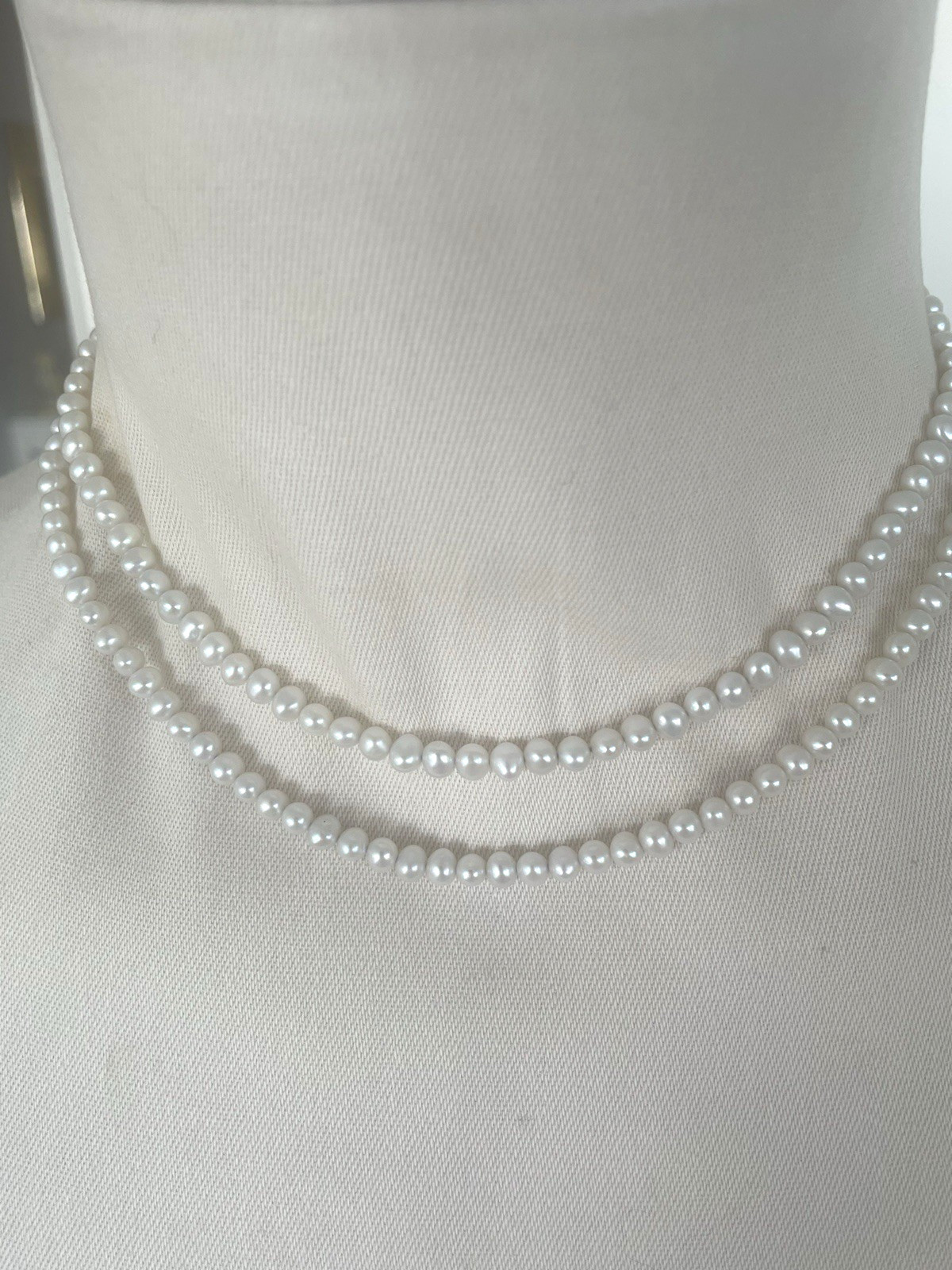 White Pearl Necklace Double Strand Sterling Silver Clasp with Peridot VIntage