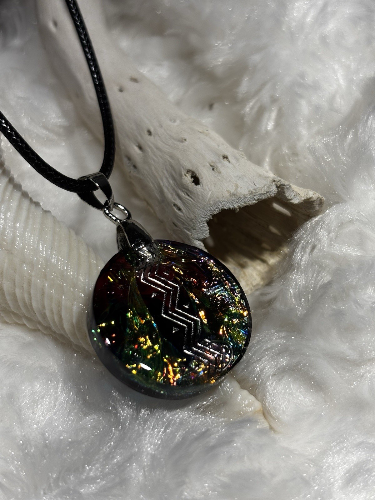 Handcrafted 2 Sided Resin Pendant Reversible Pendant Waxed Linen Cord 18” To 20”