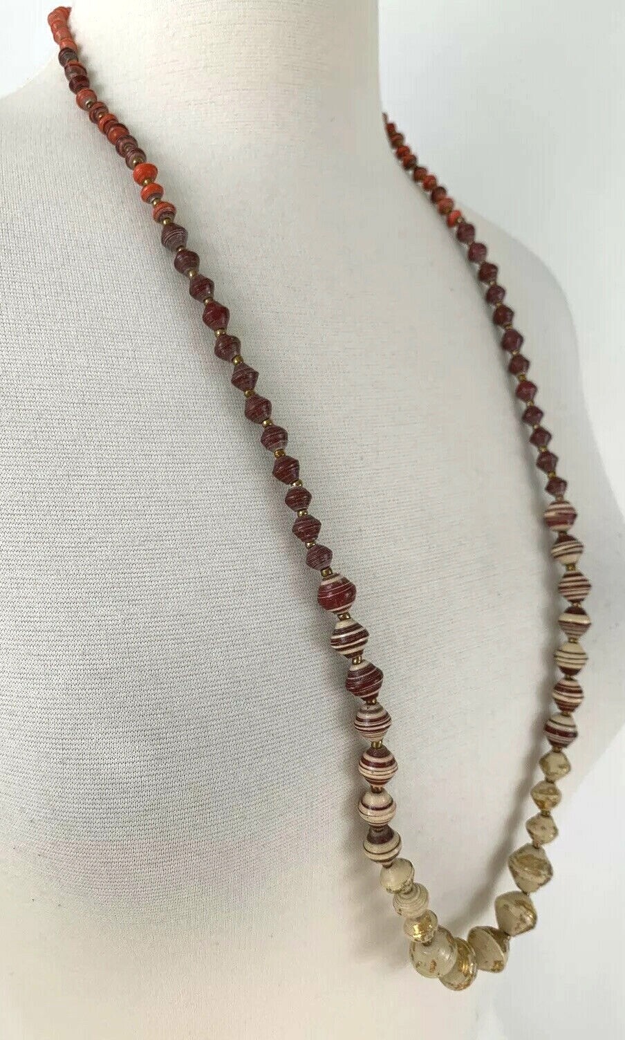 NWT 31 Bits Handmade Citron Escape Single Strand Necklace Paper Bead 17″ Gold
