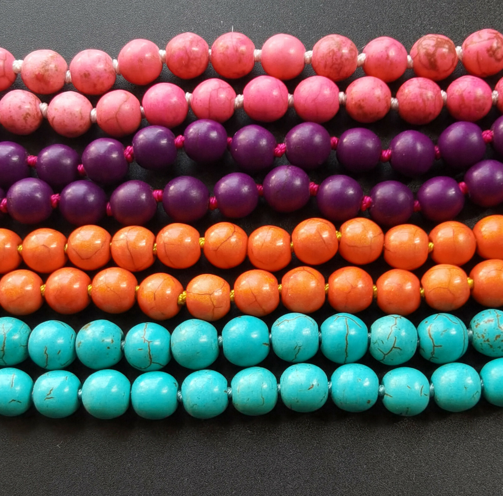 8mm Blue howlite turquoise Necklace Gemstone Bead Knotted 18″24″ 36″ 48″ Lariat