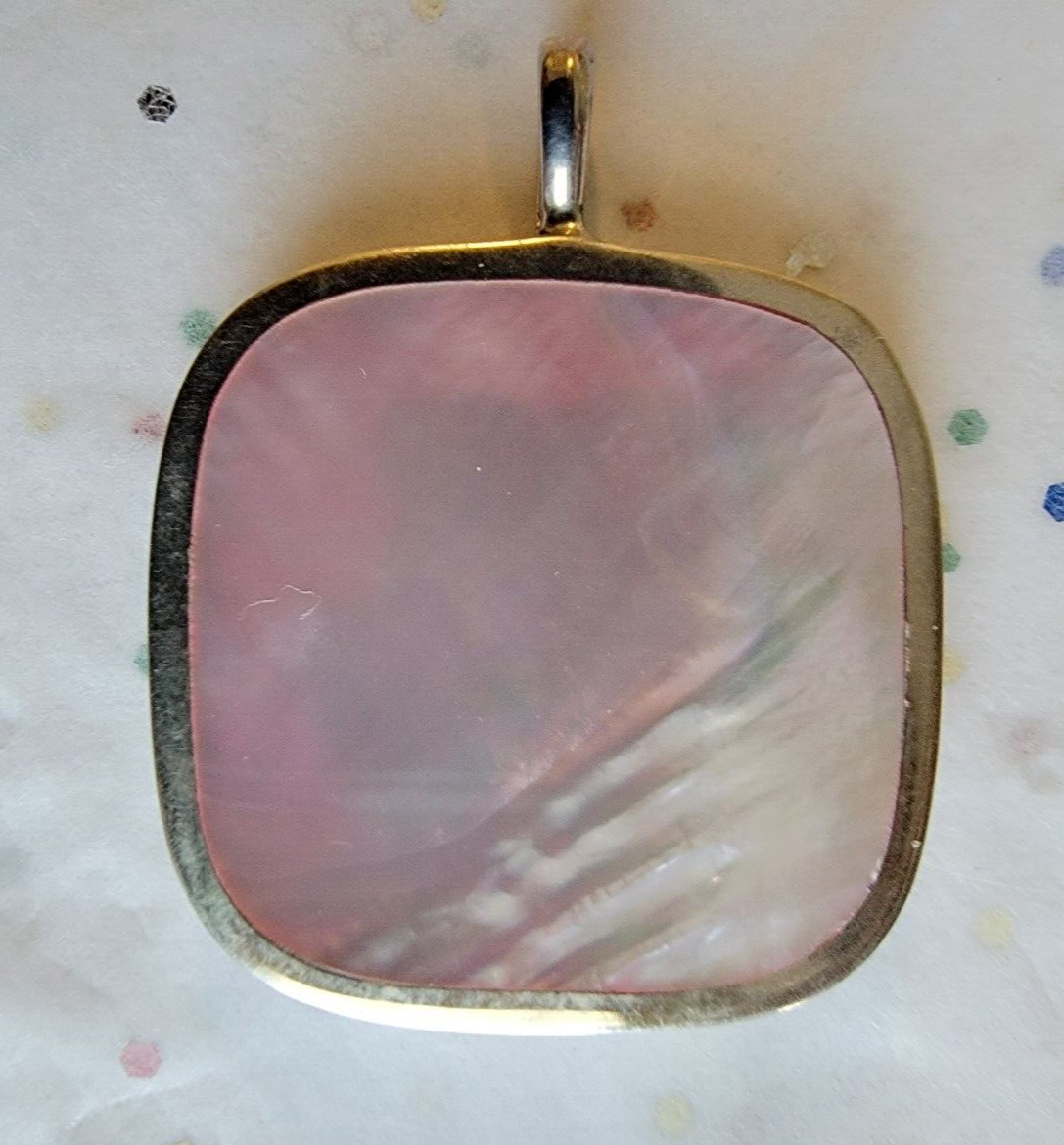 NEW REVERSIBLE PALE PINK MOP SHELL STERLING SILVER PENDANT SOULFLOWER