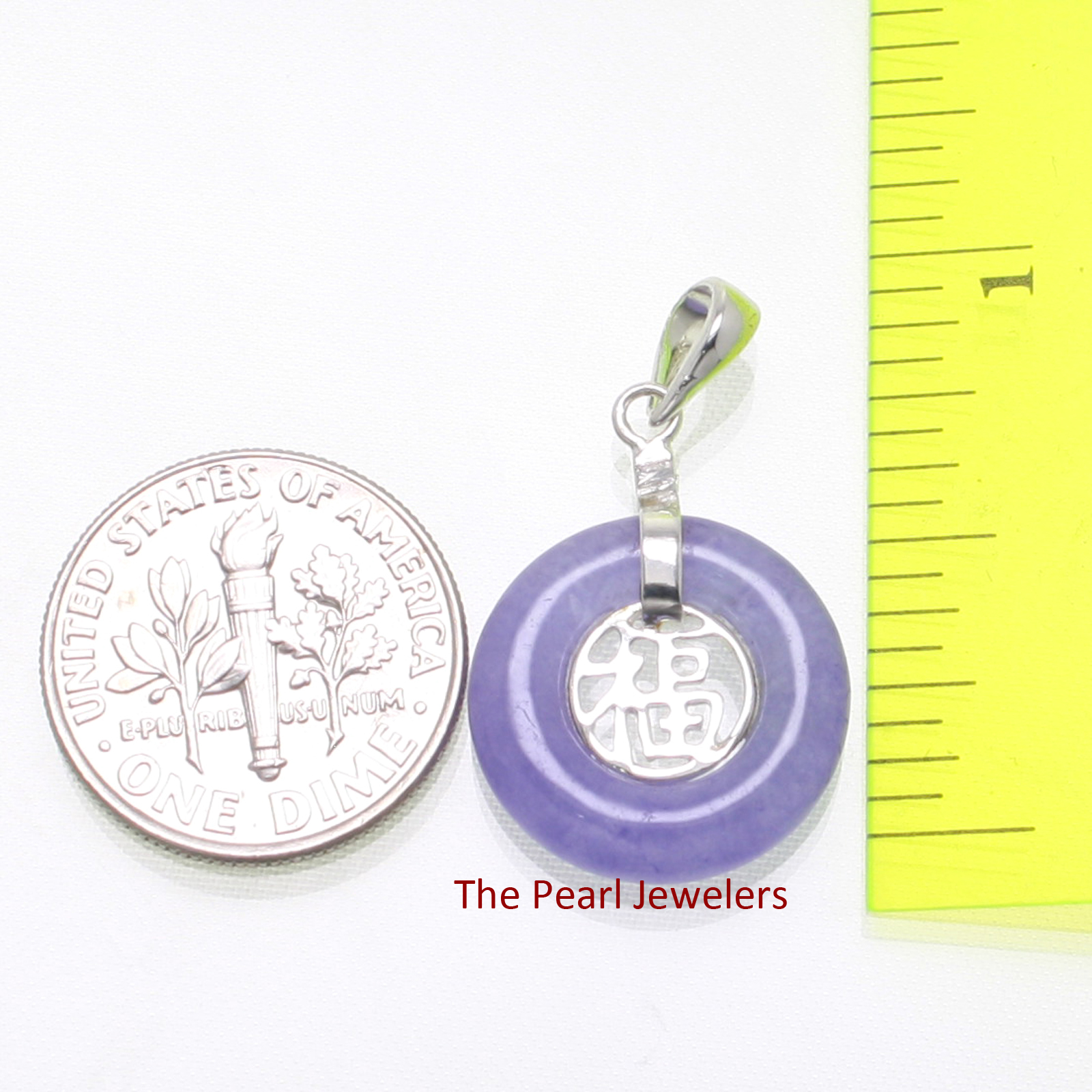 Solid Sterling Silver 925 Good Fortunes16mm Lavender Jade Ring Shape Pendant TPJ