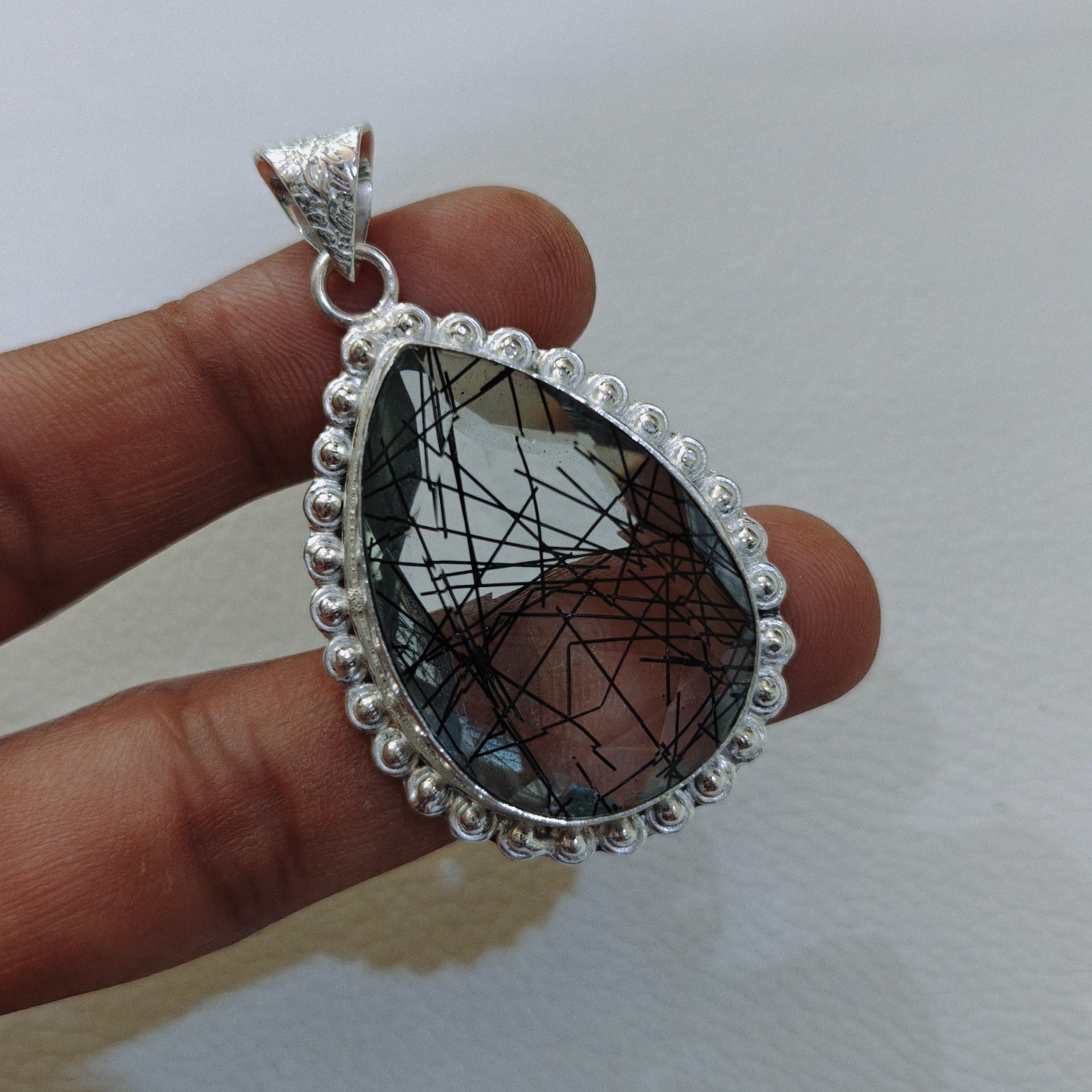 Natural Rutilated Quartz Pendant Sterling Silver Handmade Cut Gemstone Jewelry