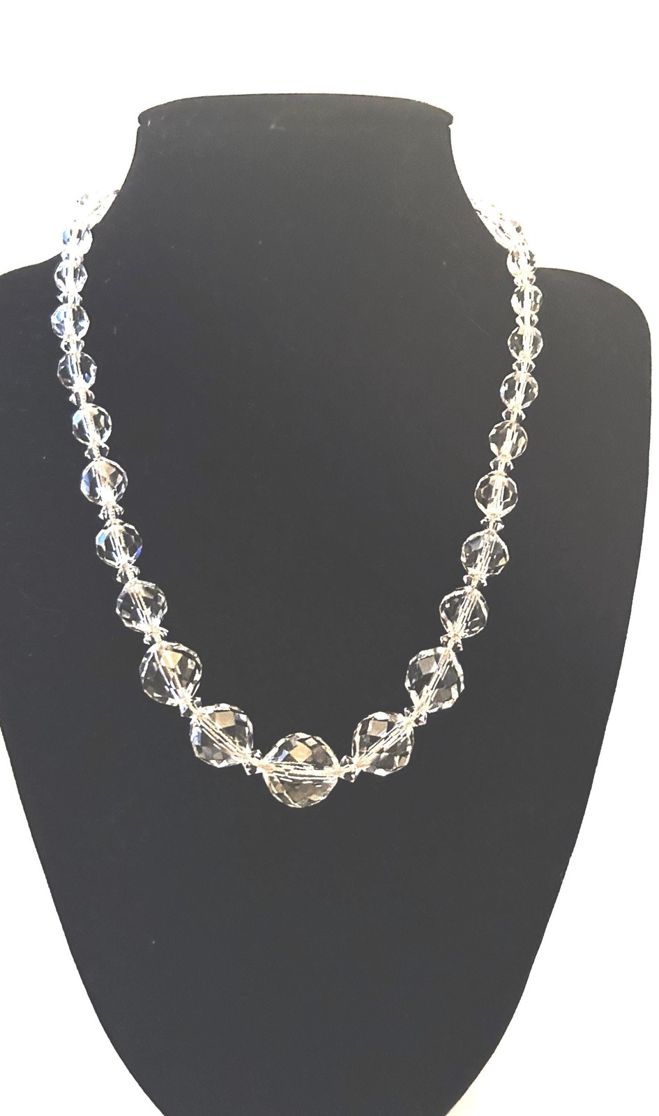 1930s Art Deco Austrian Crystal Graduated Necklace, Signed Sterling Germany (17″