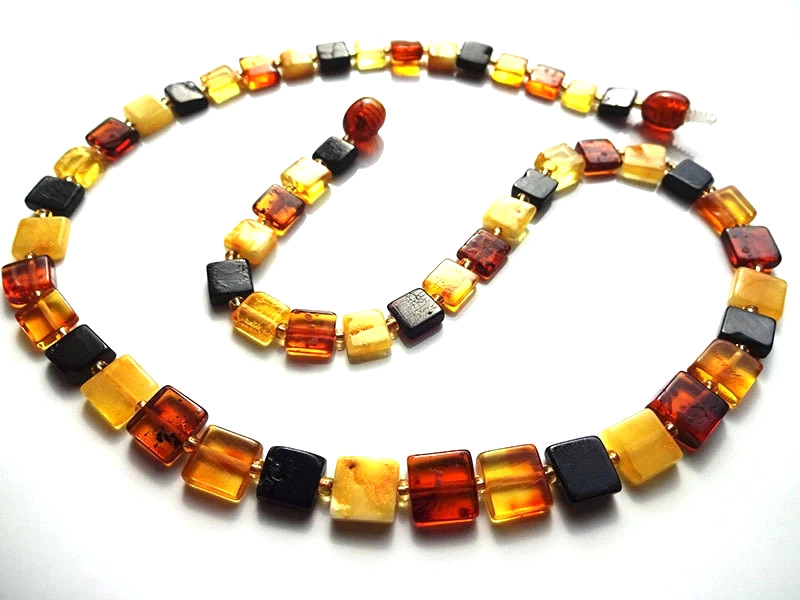 Genuine Baltic Amber Multicolor Necklaces Polished Square Beads 45cm (18″) Gift