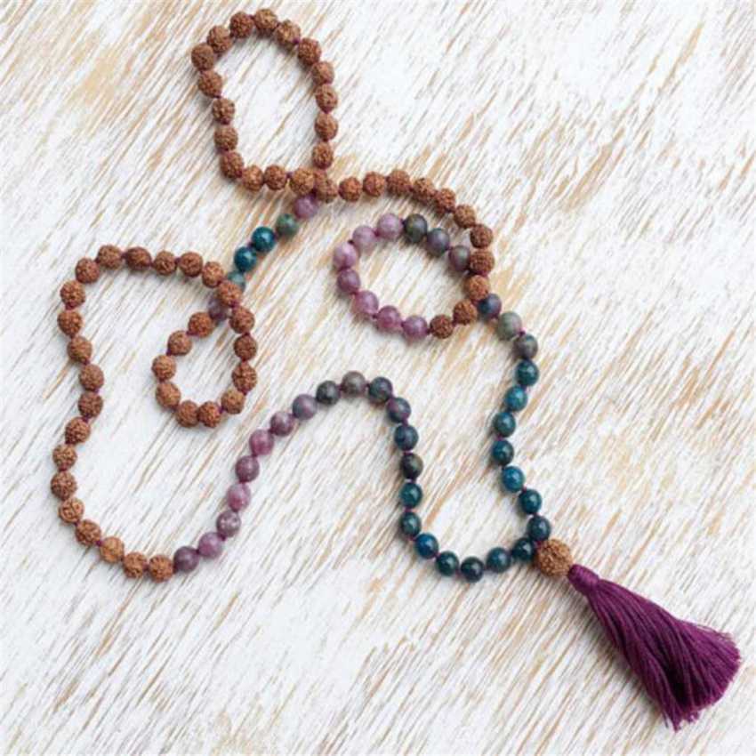 8mm Brecciated Jasper gemstones Mala Knot Necklace Prayer Beads Women Spiritual
