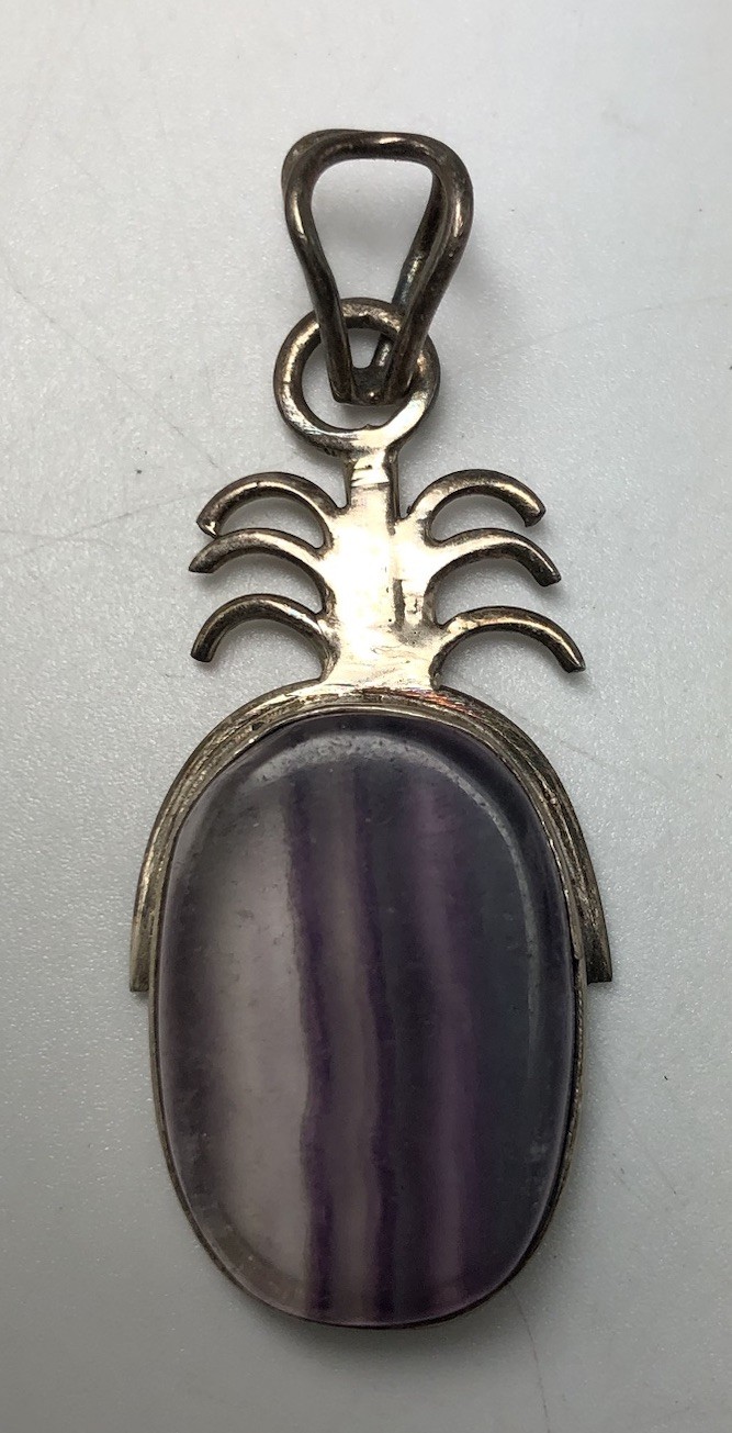 Purple Banded Agate Pineapple Pendant Set In Sterling Silver