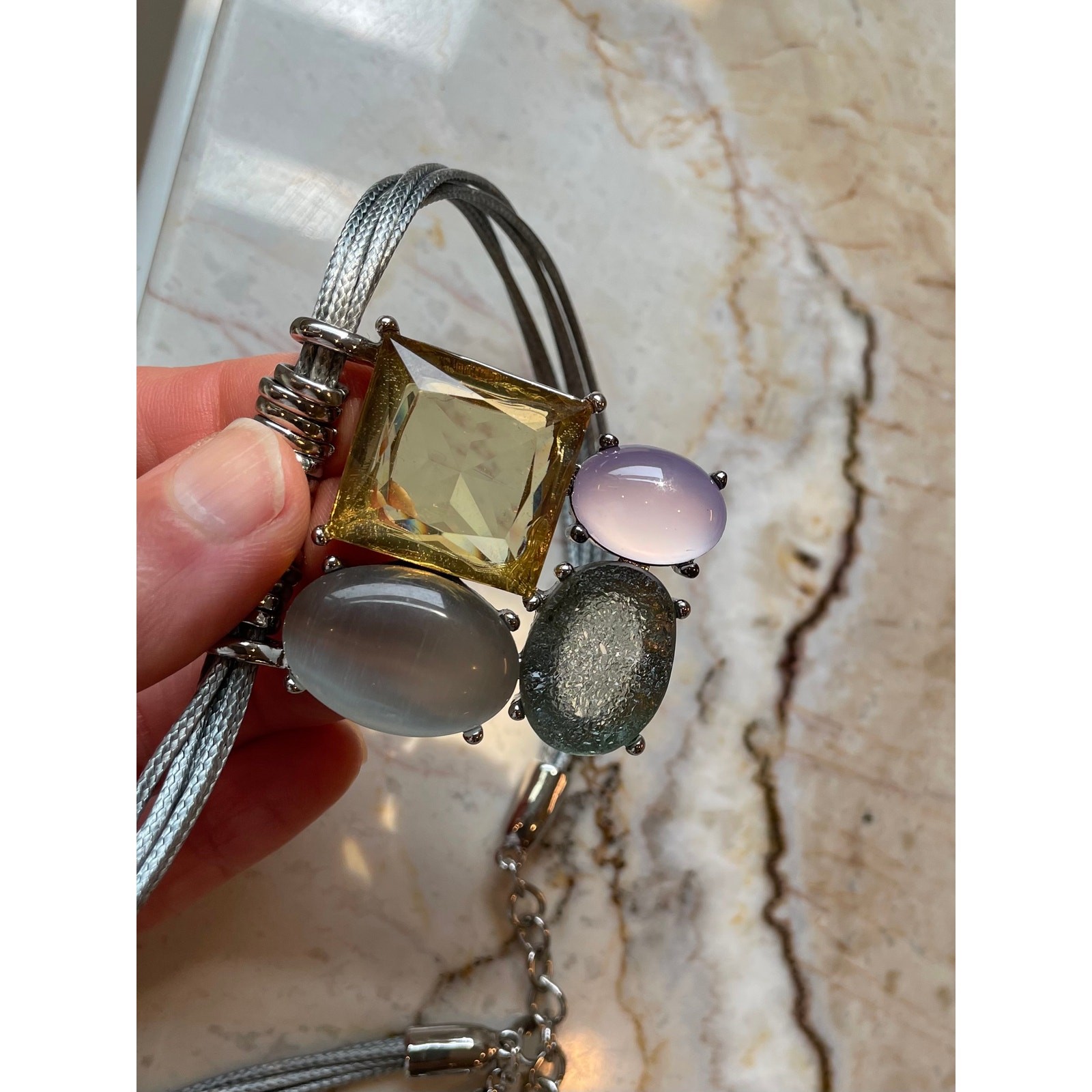 Chico’s Statement Necklace, Pastel Stones, Corded Chain, Boho, Lagenlook