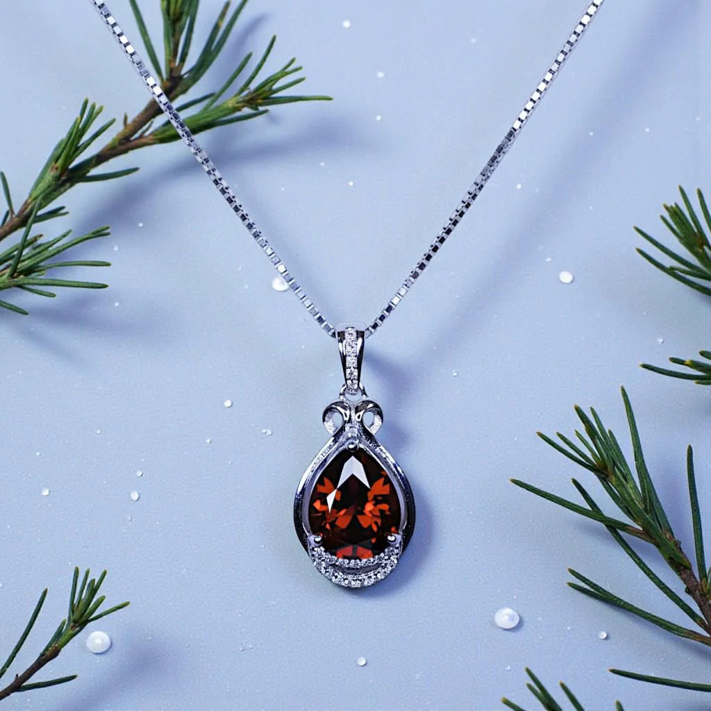 Teardrop Garnet Necklace – White Gold plated Sterling Silver – 2.75 CT Red