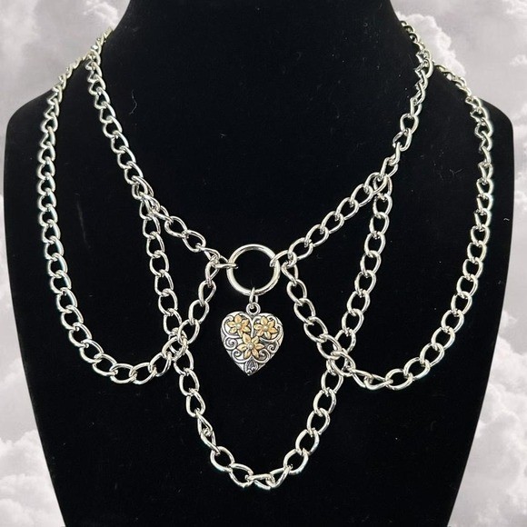 Handmade Gothic layered Chain Choker with heart charm