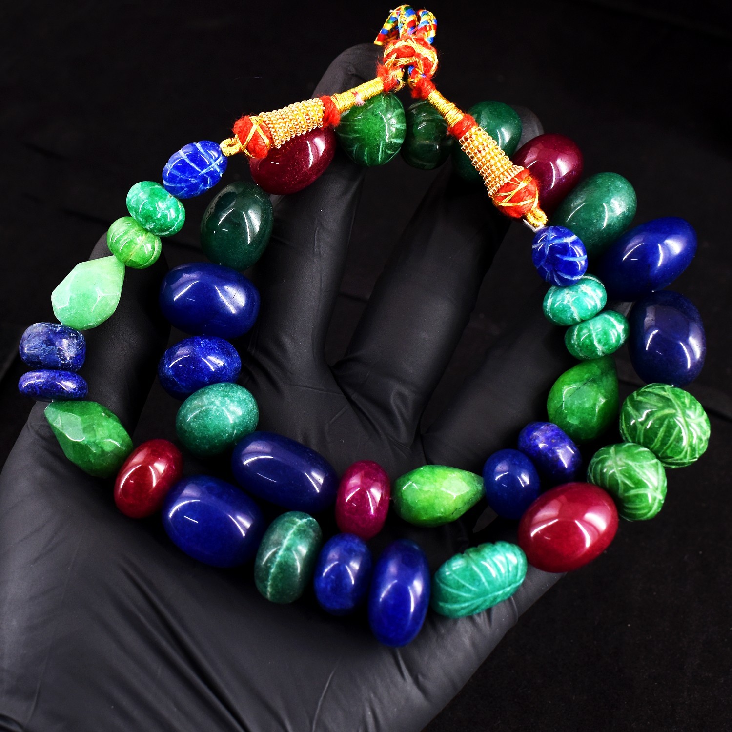 Excellent Sapphire , Emerald & Ruby 865.Cts Beaded Jewelery Necklace RK 20 E763