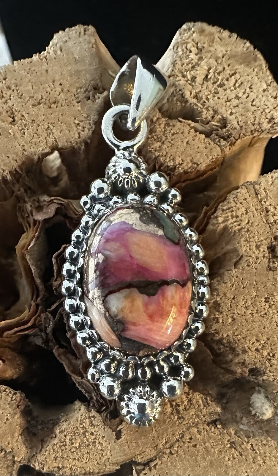 Sterling Silver Native American SW Genuine Natural Spiny Oyster Pendant