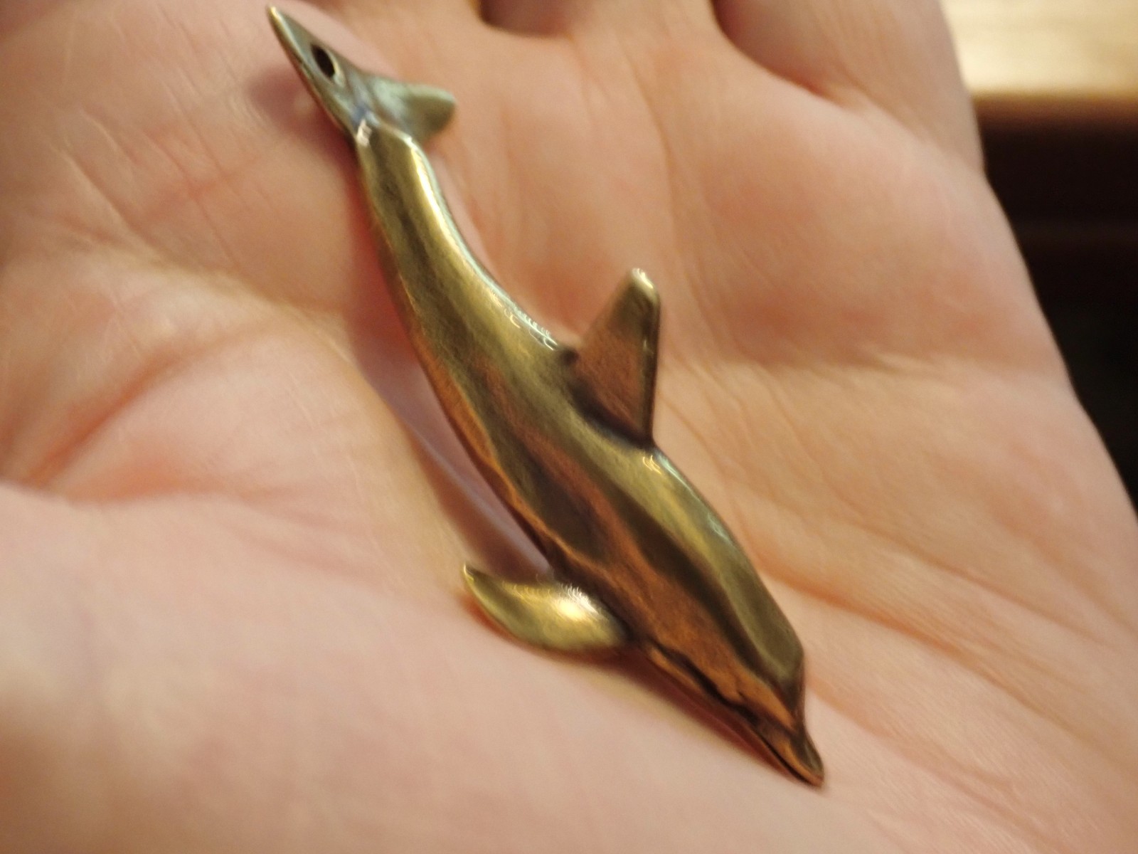 Brass Dolphin Fish 3D Pendant 2 1/4 inch