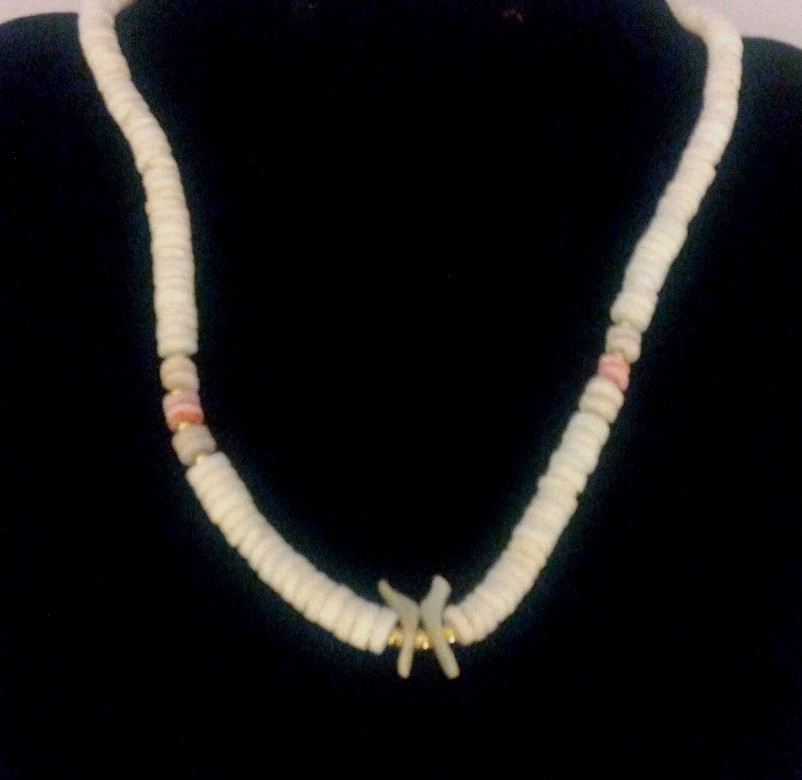 Polynesian Pink, Cream Gold Puka Shell Spacer Balls 1MM 2 Birds Necklace Choker