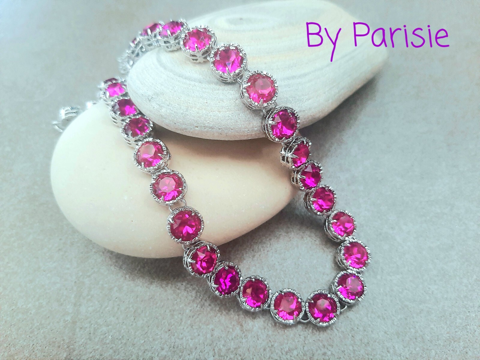 Fuchsia Pink Rhinestone Necklace – Wedding Art Deco Jewelry – Crystal Collet