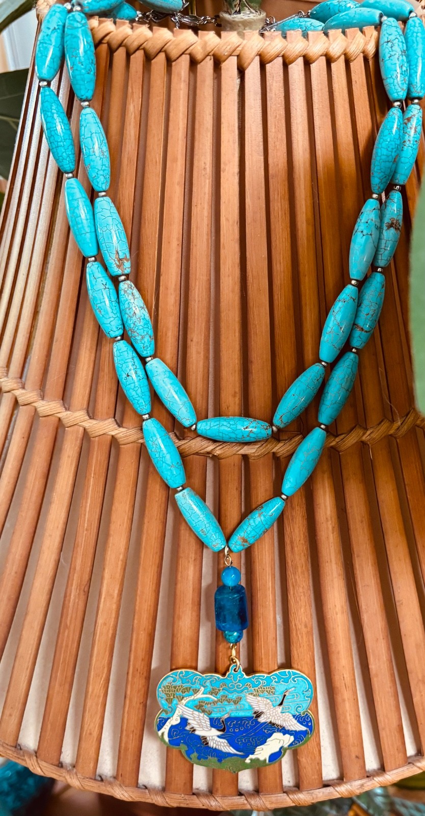 artisan necklaces turquoise gemstone beads cloisonné’ necklace pendant pearls