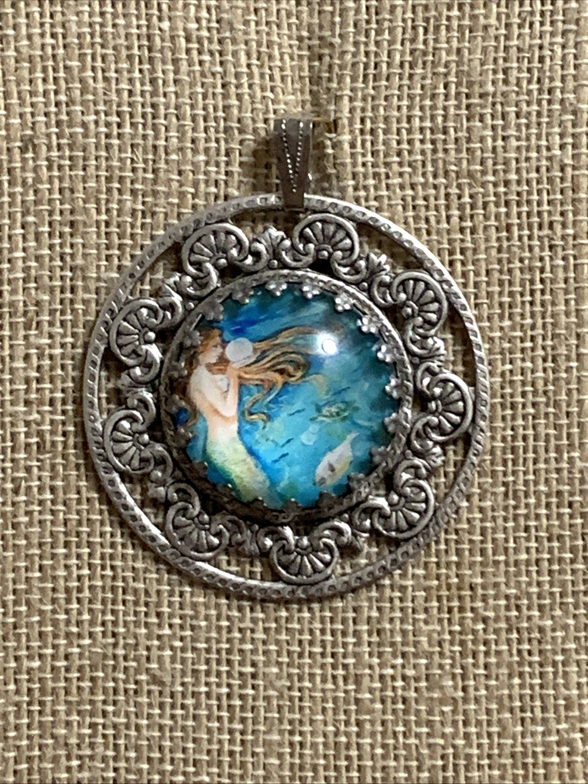 NEW LISTING**HANDCRAFTED LARGE CUSTOM STUDIO CRYSTAL MERMAID PENDANT-25MM.silver
