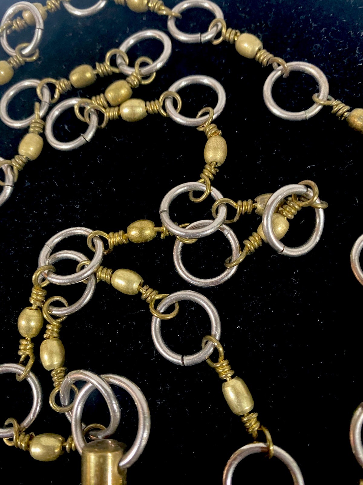 Handcrafted Mixed Metal Brutalist Style Necklace Wire Wrapped Cross Pendant 34”