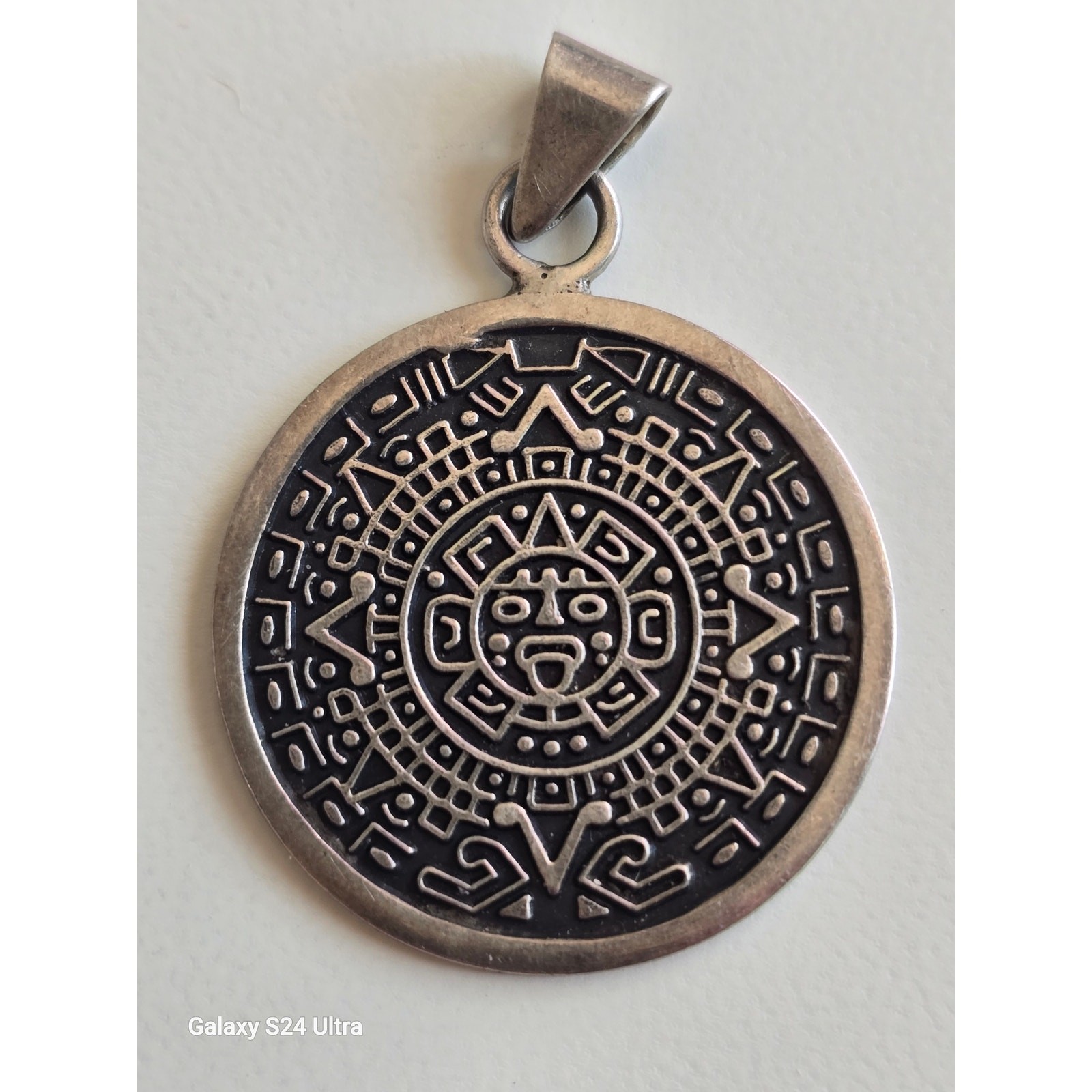 Mexico Aztec Calendar Pendant Sterling Silver 925 Amulet
