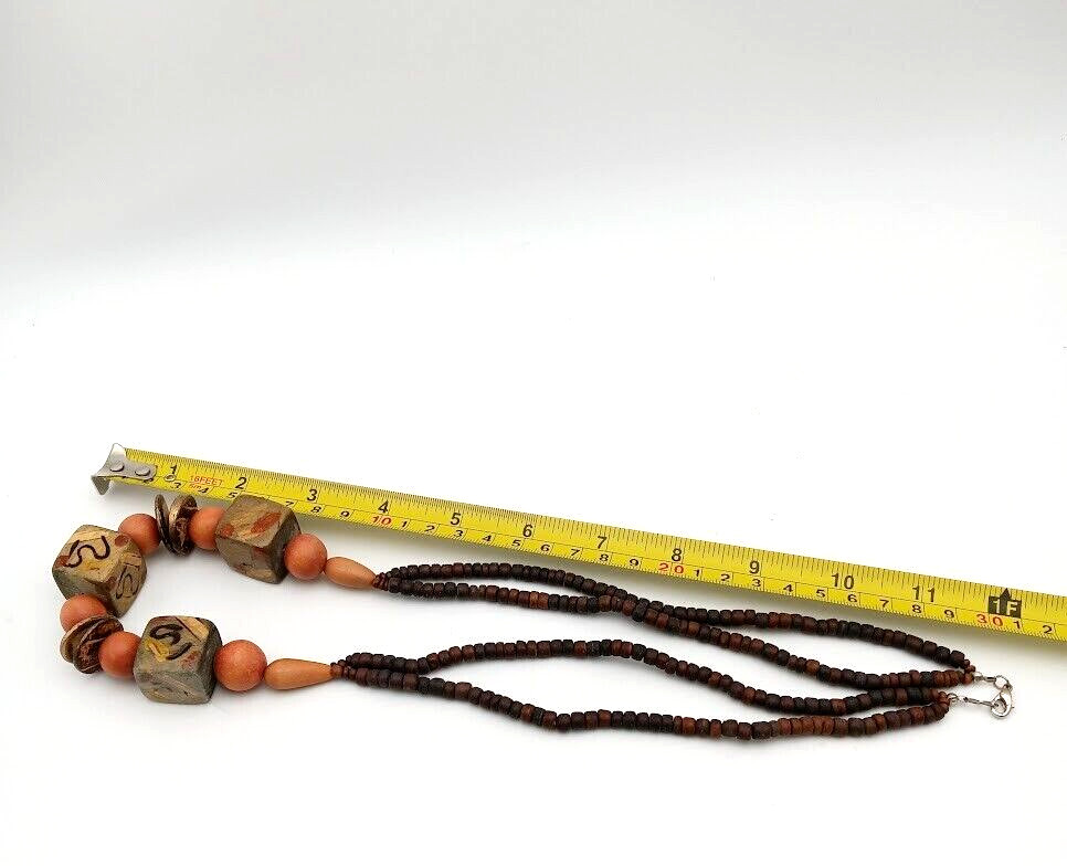 Boho Tribal Artisan Bold Wooden Beaded Hand painted Necklace Vintage Rare Find