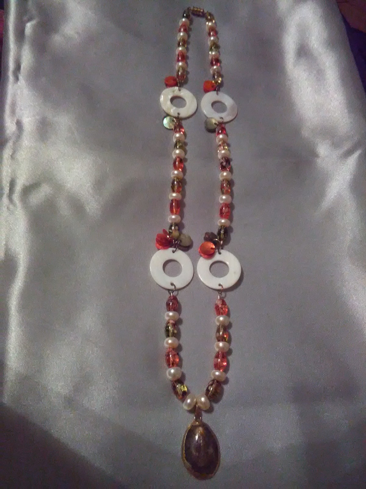 Necklace / Peach and Green Beaded Hand Crafted Necklace / Jewelry