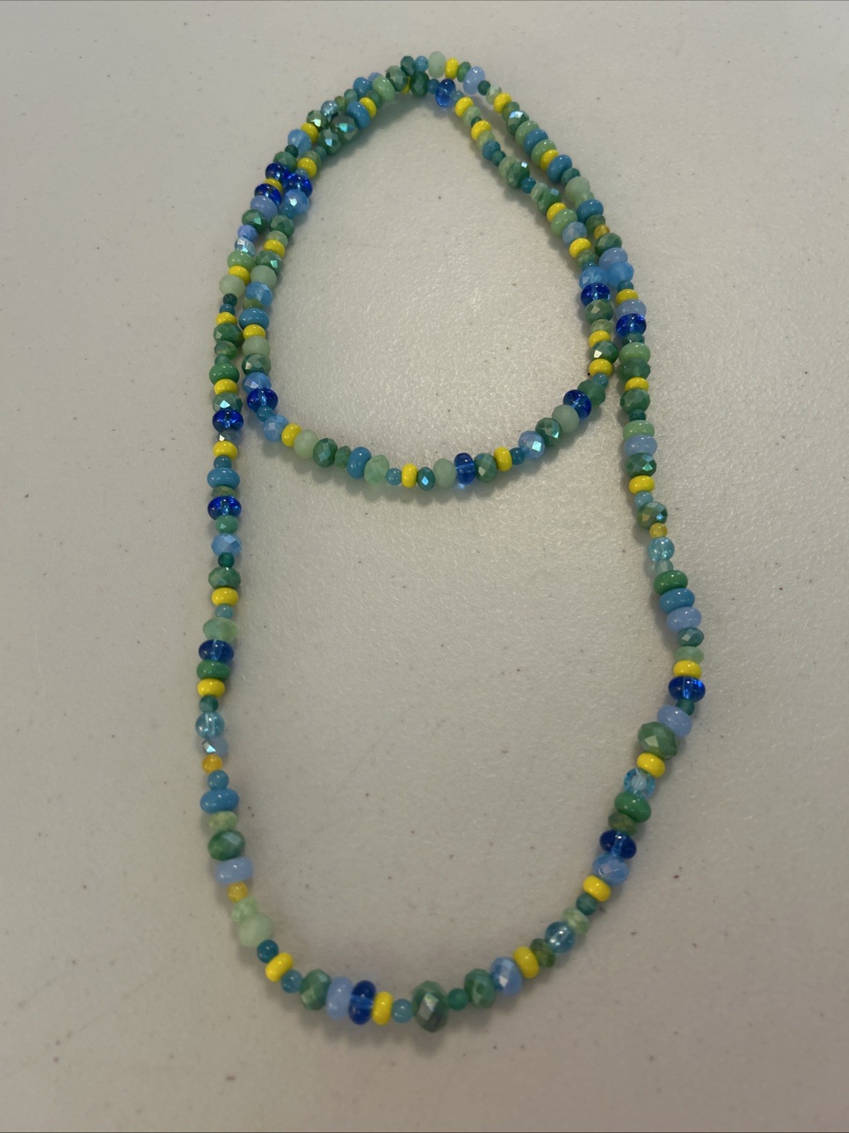 Handmade Beaded Colorful Crystal Beads Yellow Blue Green 40 In Layering Necklace