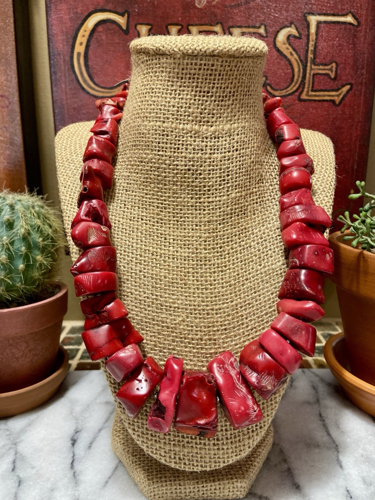 Genuine Red CORAL VERTEBRAE BRANCHES Necklace with Sterling Silver Hook Clasp