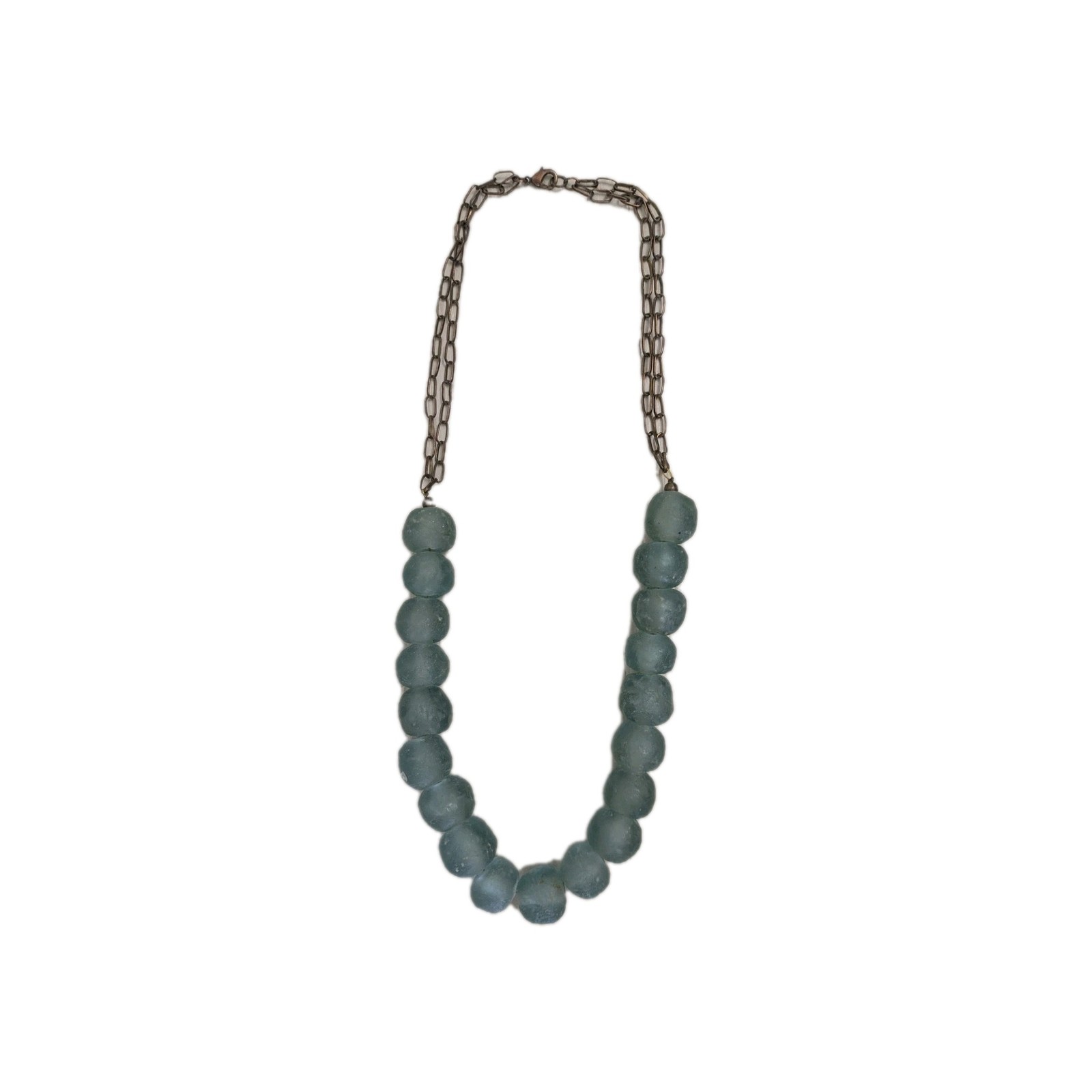 Julie Cohn Designer Necklace – African Glass Beads – Bronze Artisan Chain