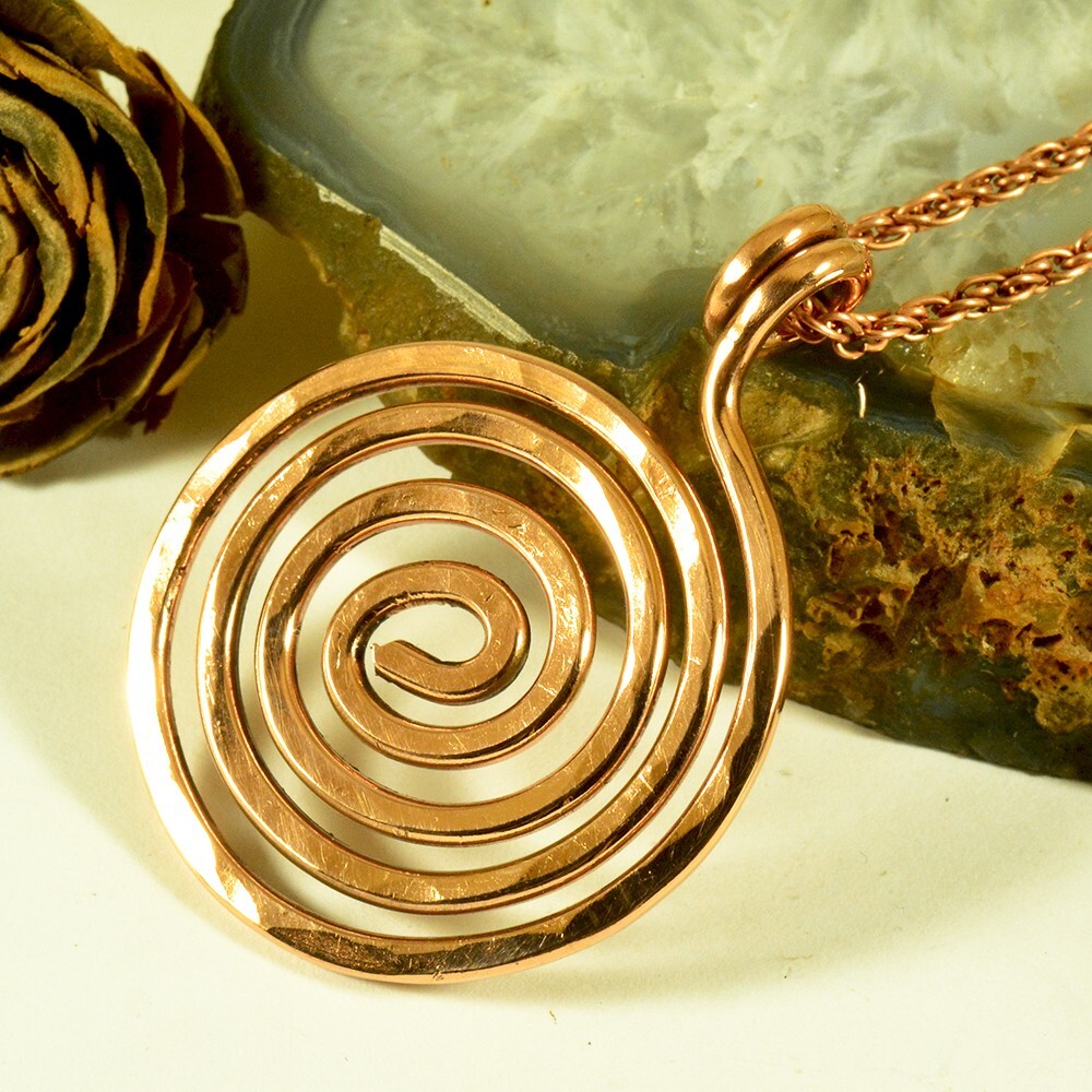 Pure Copper Wire Wrapped Unisex Spiral Pendant – Artisan Unique Jewelry
