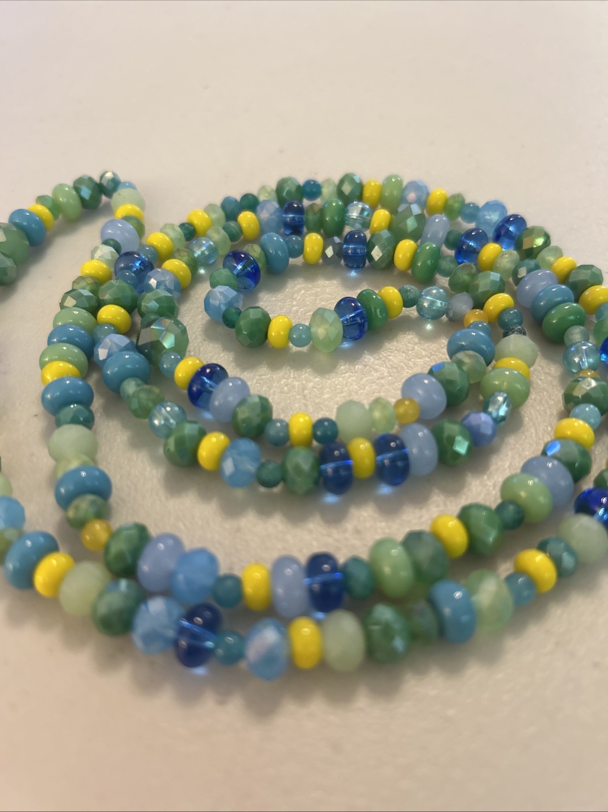 Handmade Beaded Colorful Crystal Beads Yellow Blue Green 40 In Layering Necklace
